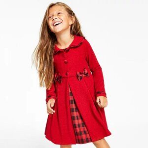 Rare Editions Little Girls Knit Coat with Buffalo Check Dress Set 2T
